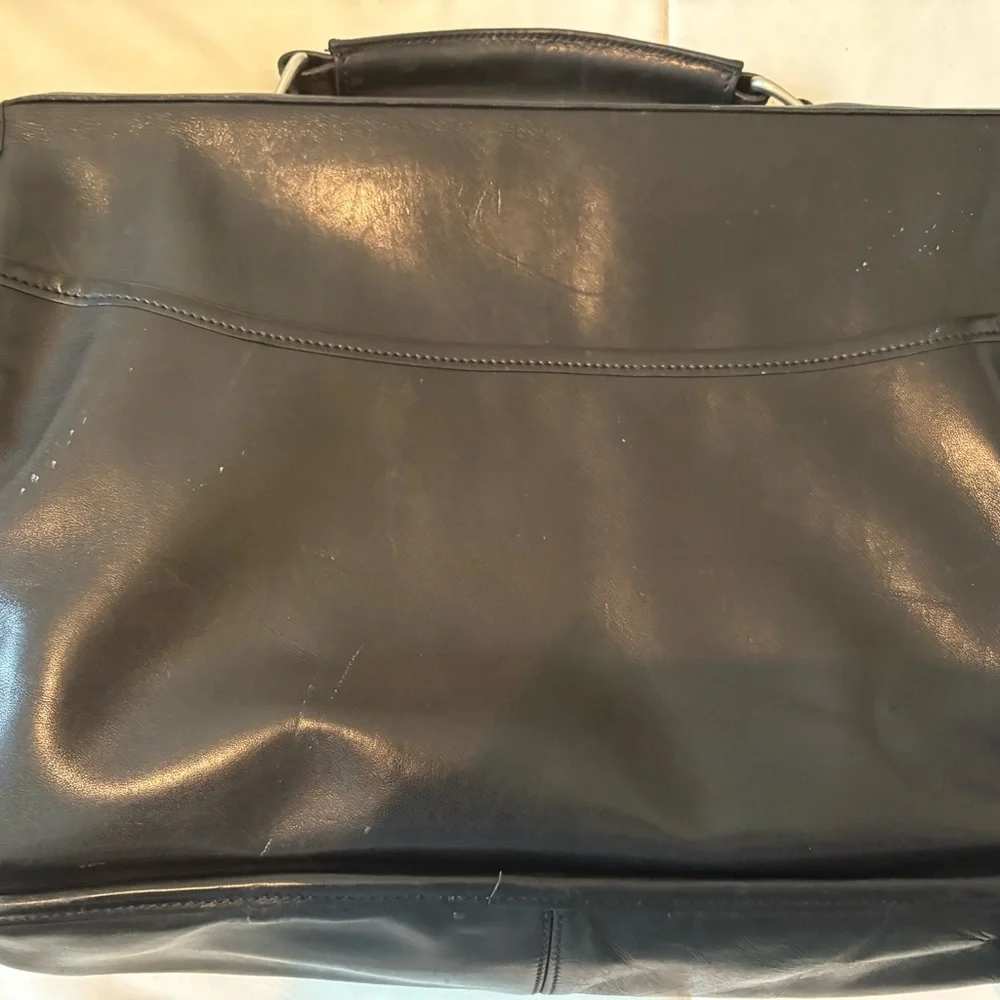 Lands' End Black Leather Briefcase with Top Handle